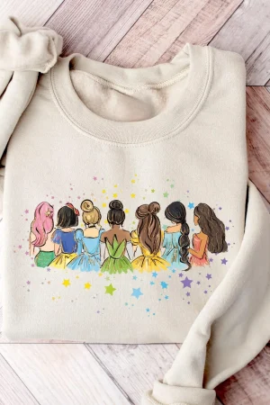 New Disney Womens Men Princess Sweatshirt Hoodies Pullover Casual Top Autumn Winter Fleece Oversize O-Neck Unisex Couple Coats